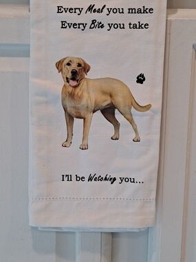 E&S Pets Yellow Labrador Dog Cotton Kitchen Towel - Playful Pet Print